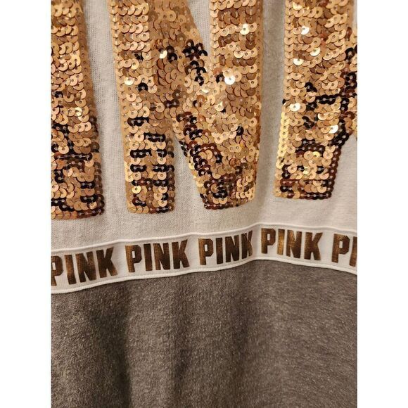 Victoria Secret PINK Sweater Womens Large Long Sleeve Spell Out Sequin Black * - Picture 3 of 4
